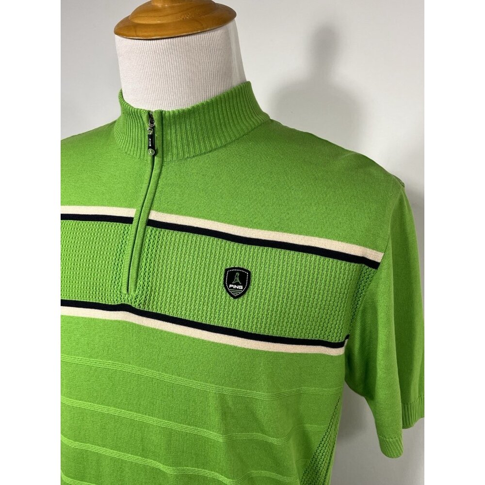 Men’s Size Medium PING Collection Golf Knit Shirt Neon Green Mr Ping Man Logo - Picture 2 of 15